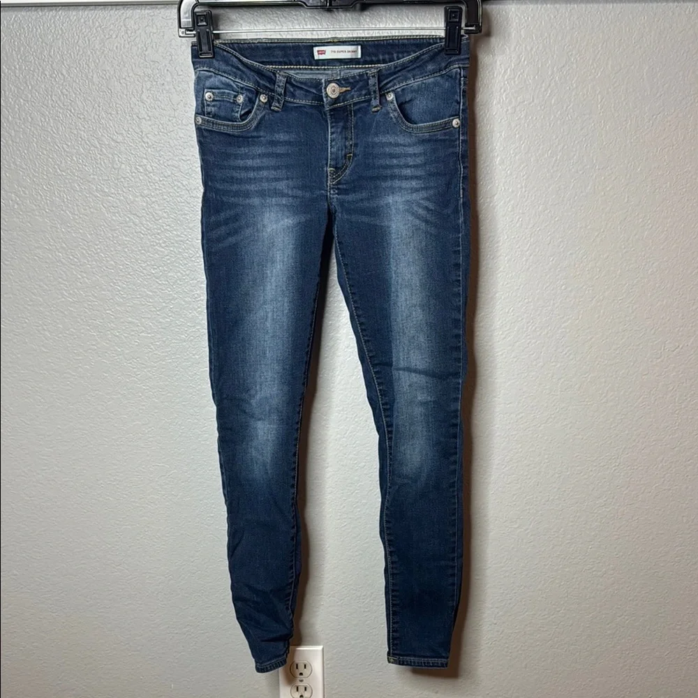 Levi 710 Super Skinny Juniors Blue Jeans - Picture 2 of 9